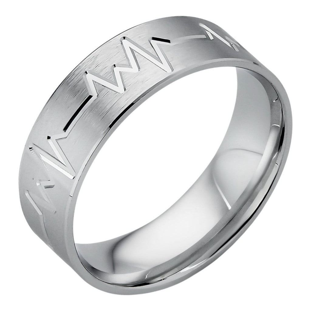 Heartbeat Pulse Wedding Band Ring - 925 Silver - Plain