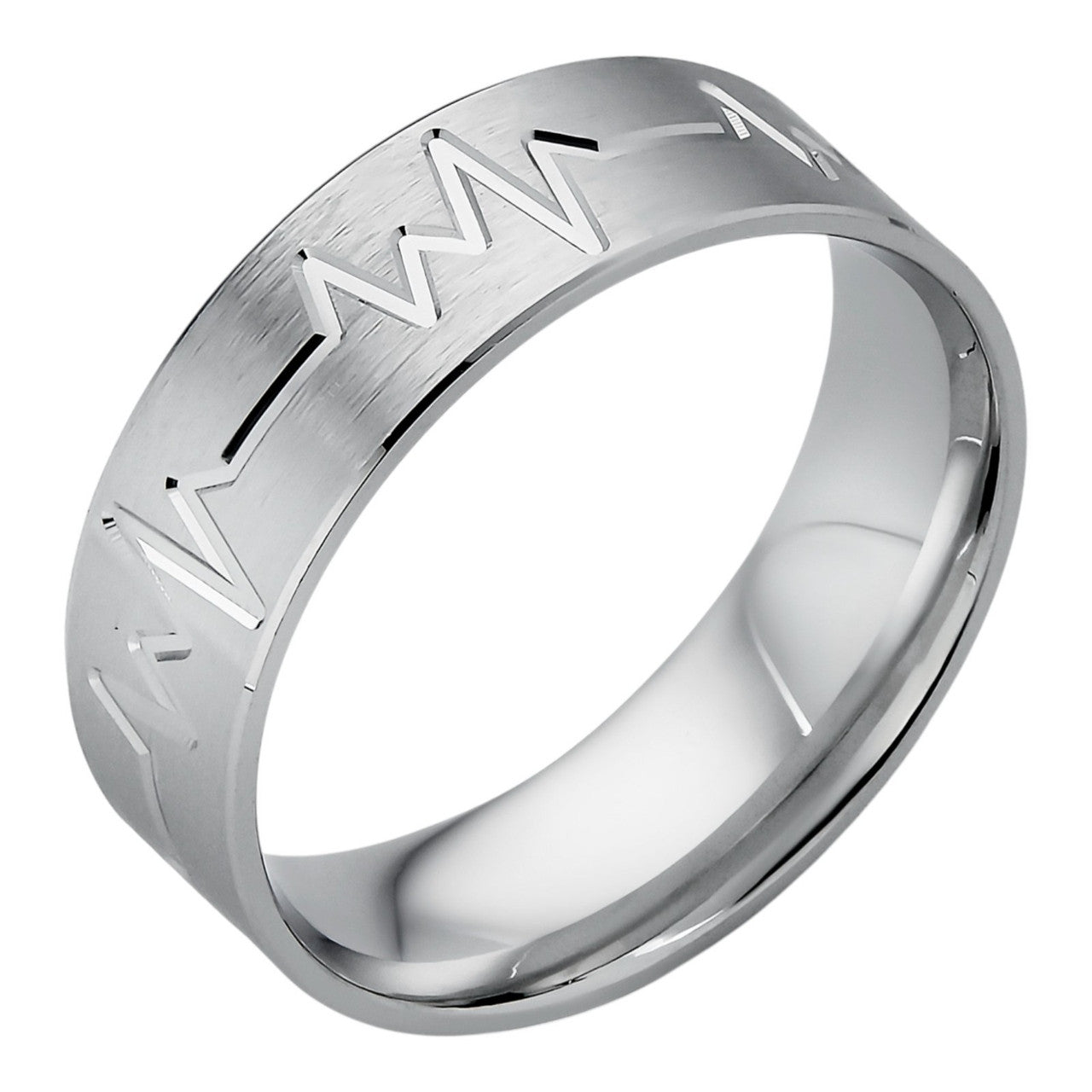 Heartbeat Pulse Wedding Band Ring - 925 Silver - Plain