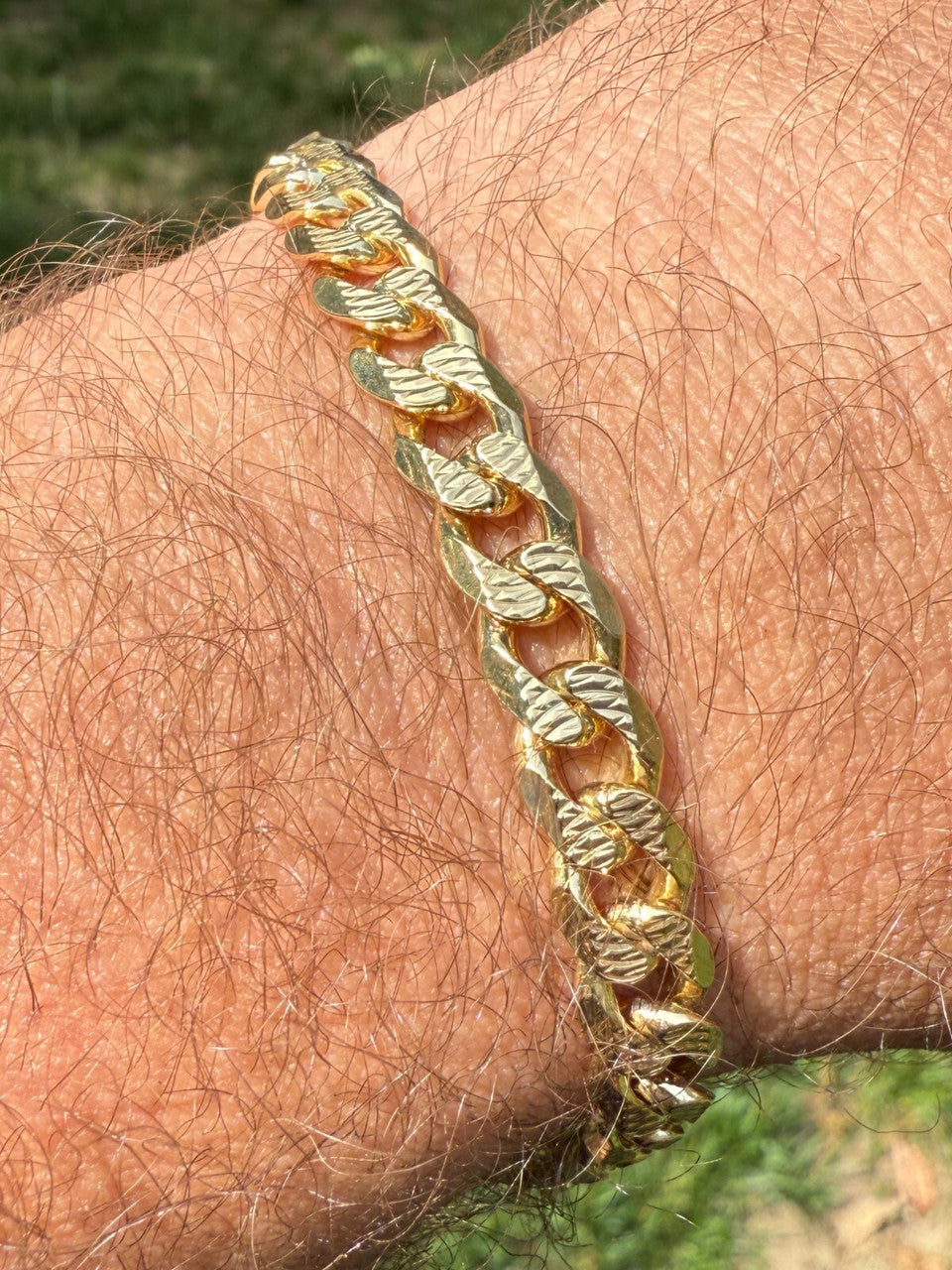 Mens Miami Cuban Bracelet Diamond Cut 14k Gold Vermeil Solid 925 Silver
