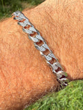 Mens Miami Cuban Bracelet Diamond Cut Solid 925 Silver - Rhodium Finished