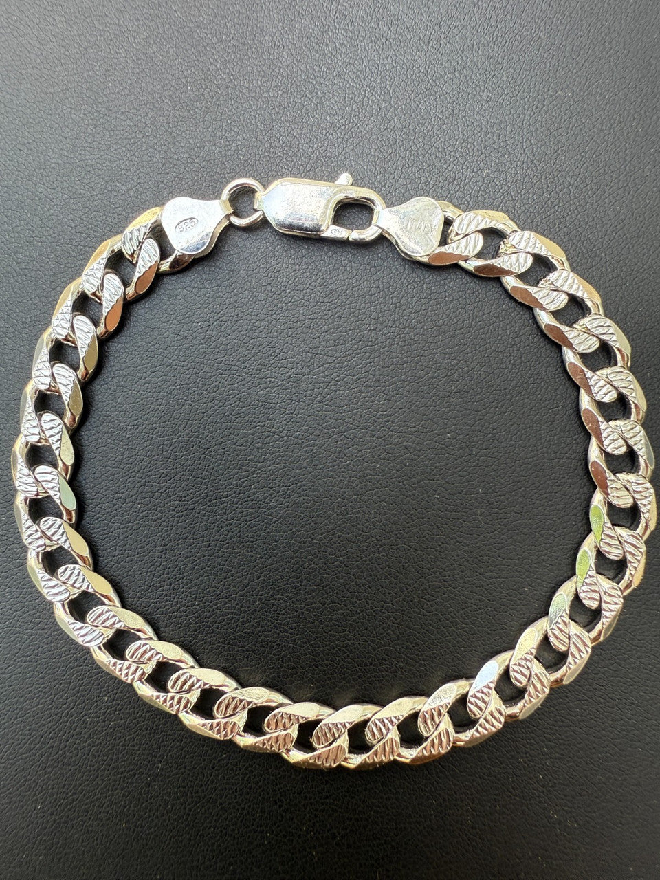 Mens Miami Cuban Bracelet Diamond Cut Solid 925 Silver - Rhodium Finished