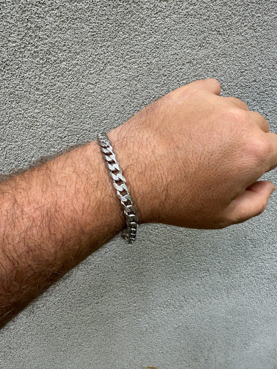 Mens Miami Cuban Bracelet Diamond Cut Solid 925 Silver - Rhodium Finished