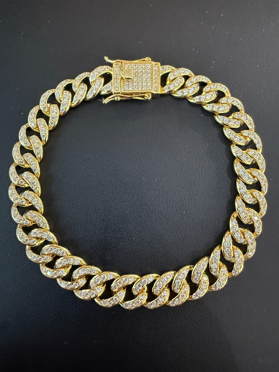 Men's Miami Cuban Link Bracelet Real Solid 925 Silver - 14k Gold Vermeil CZ 9mm