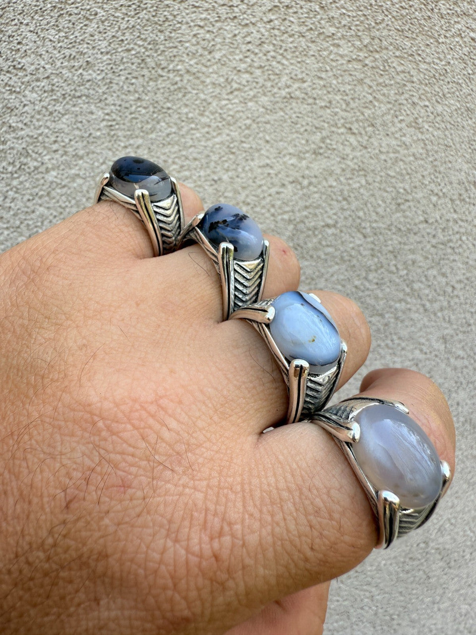 Classic Stone Eye Ring - 925 Silver Oxidized - Genuine Agate Stone