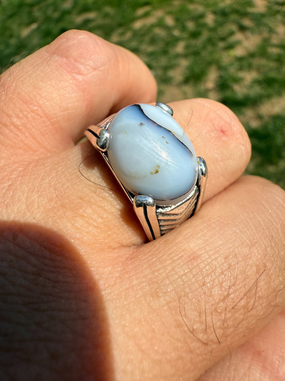 Classic Stone Eye Ring - 925 Silver Oxidized - Genuine Agate Stone