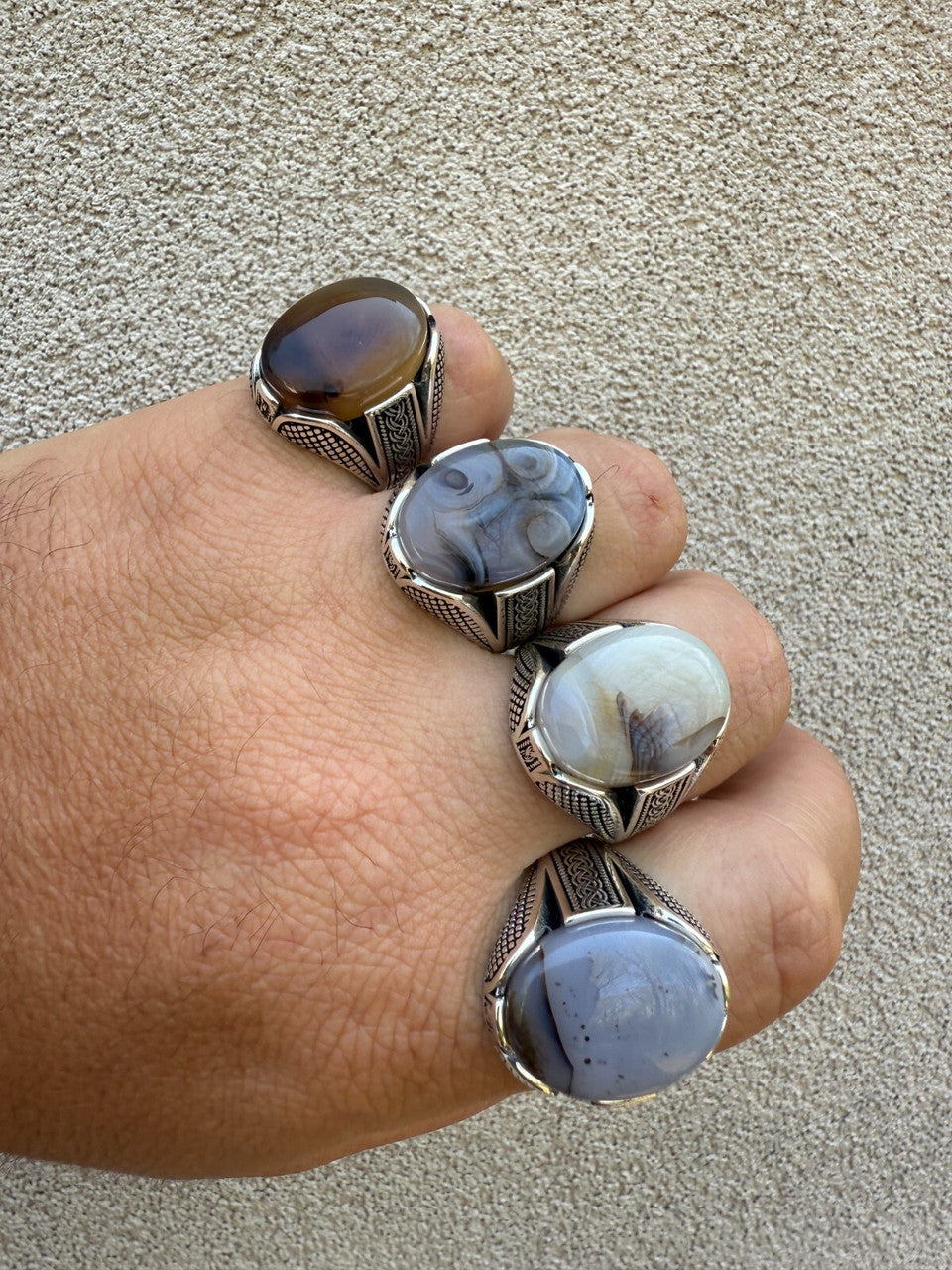 Wealth Ring - 925 Silver Oxidized - Genuine Agate Stone