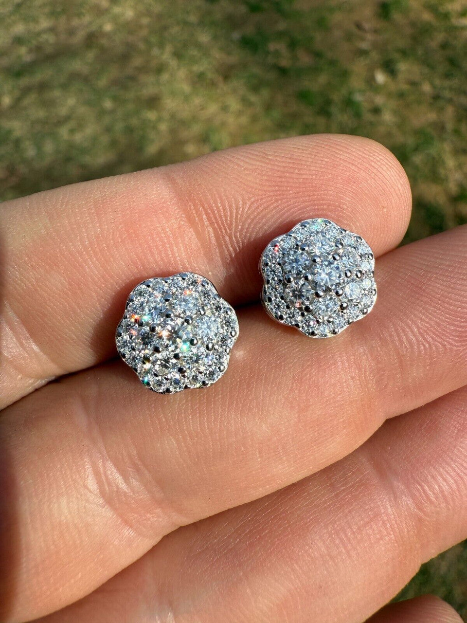 Micropave Cluster Iced Out Earrings - 925 Silver - CZ Stones - 7.5mm-12mm
