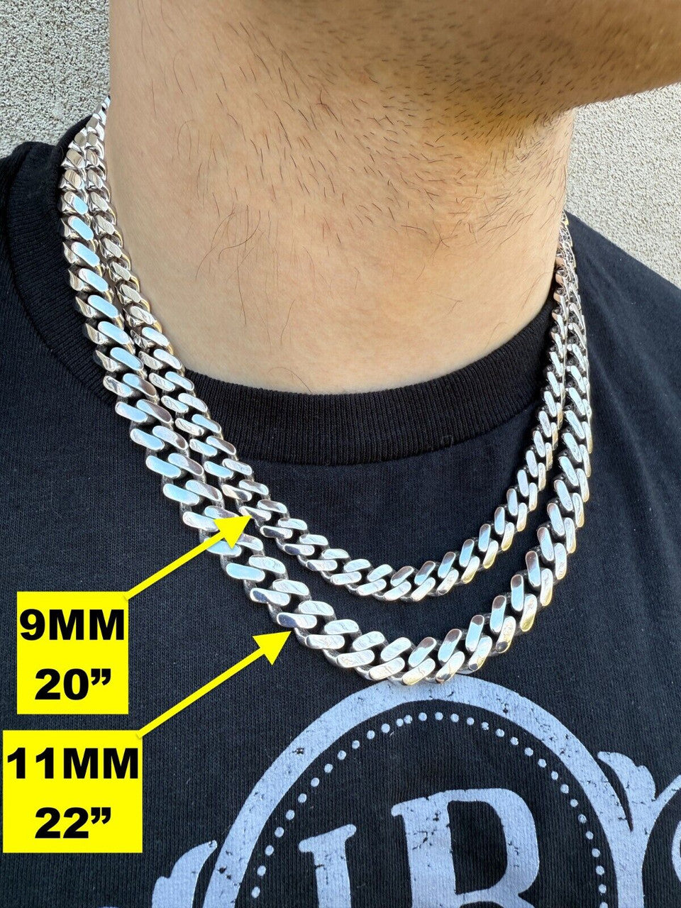 Monaco Cuban Chain Necklace HOLLOW - Rhodium Finish 925 Sterling Silver - 16"-28" - 9mm-15mm