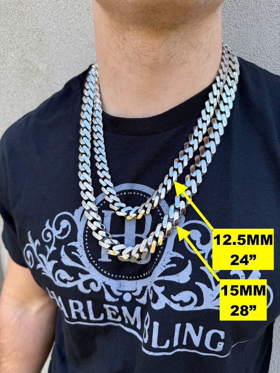 Monaco Cuban Chain Necklace HOLLOW - Rhodium Finish 925 Sterling Silver - 16"-28" - 9mm-15mm