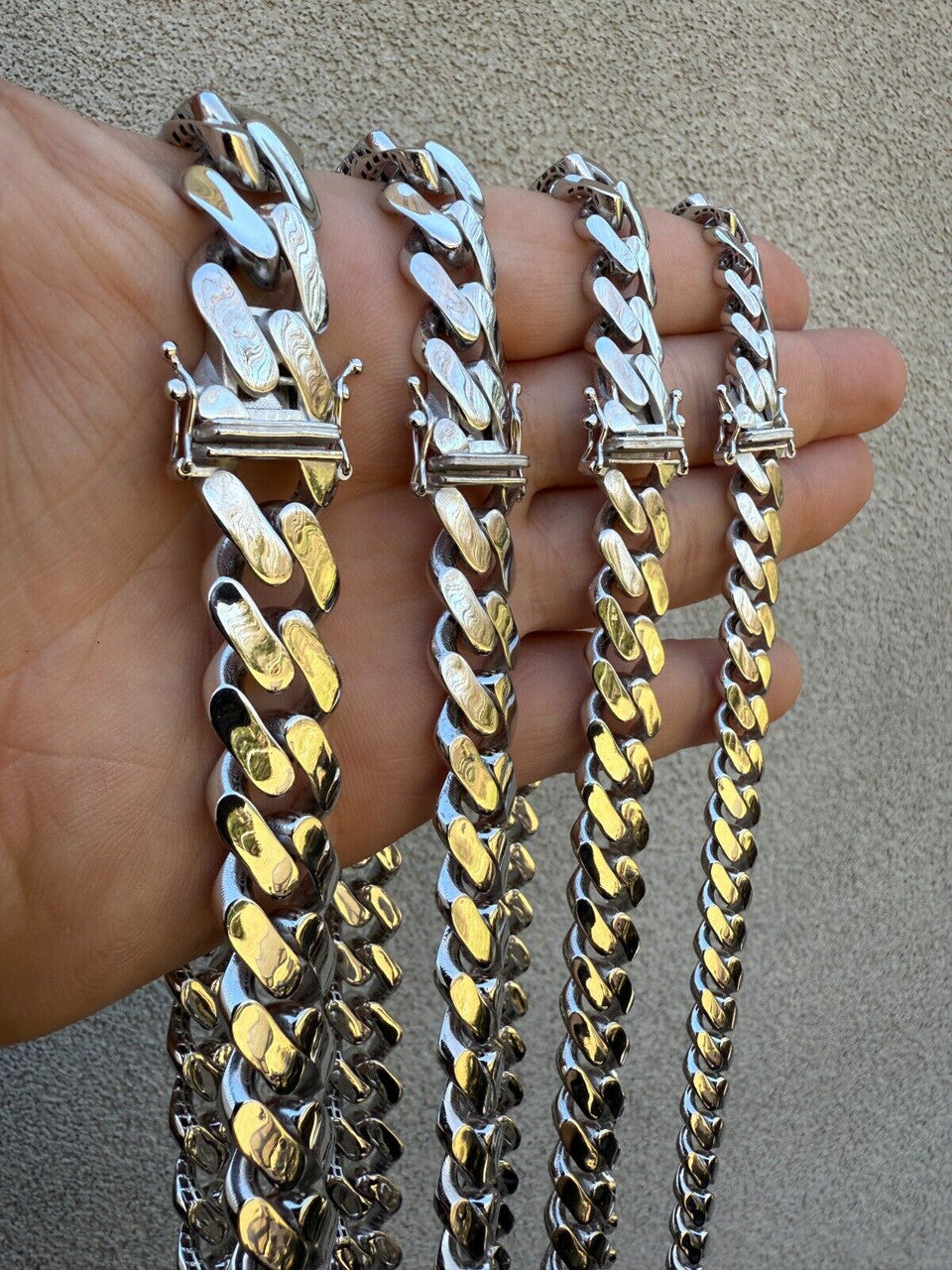 Monaco Cuban Chain Necklace HOLLOW - Rhodium Finish 925 Sterling Silver - 16"-28" - 9mm-15mm