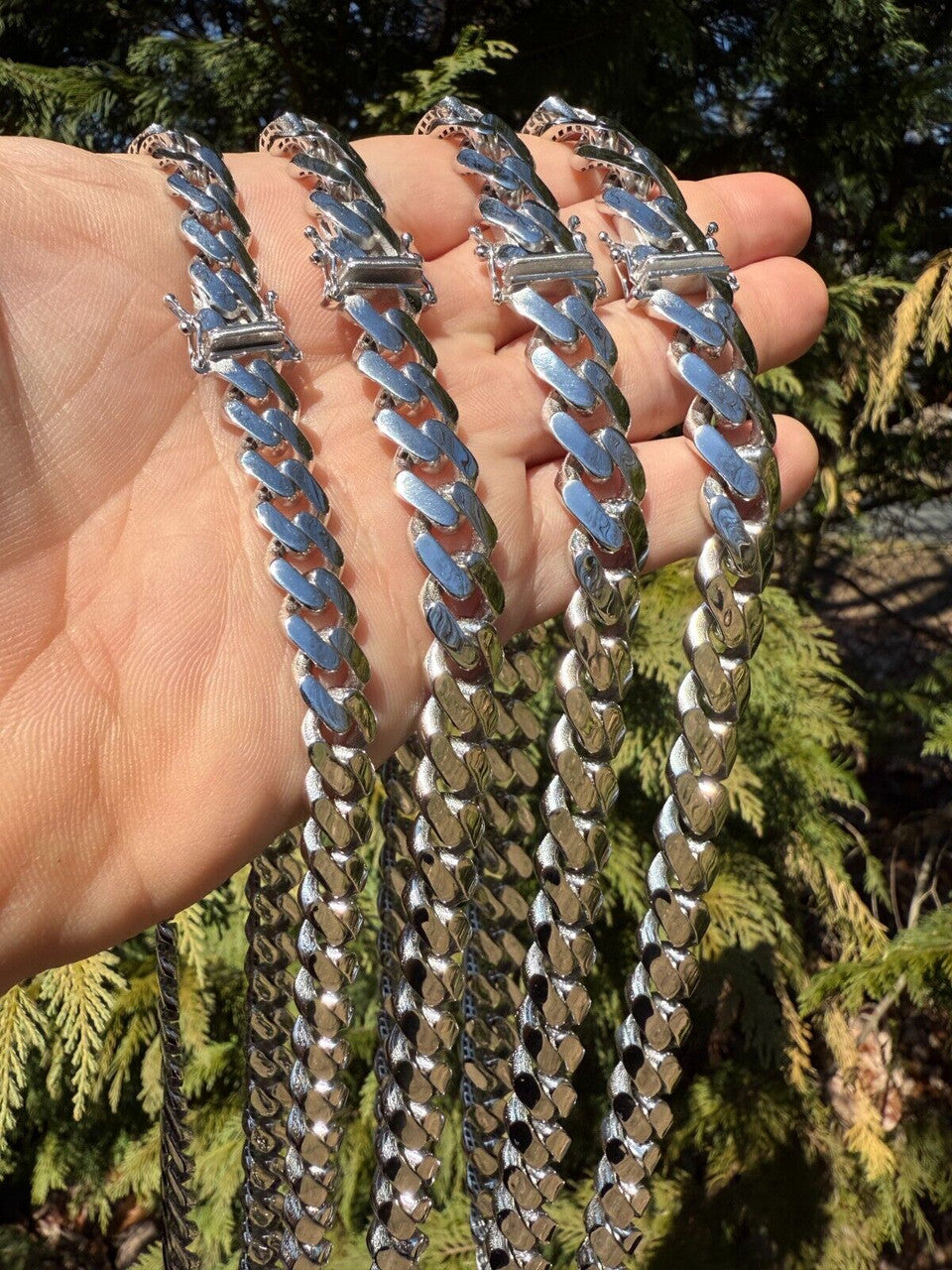 Monaco Cuban Chain Necklace HOLLOW - Rhodium Finish 925 Sterling Silver - 16"-28" - 9mm-15mm
