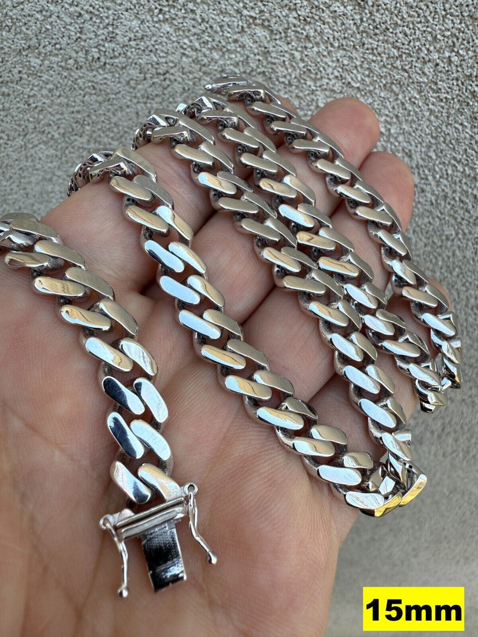Monaco Cuban Chain Necklace HOLLOW - Rhodium Finish 925 Sterling Silver - 16"-28" - 9mm-15mm