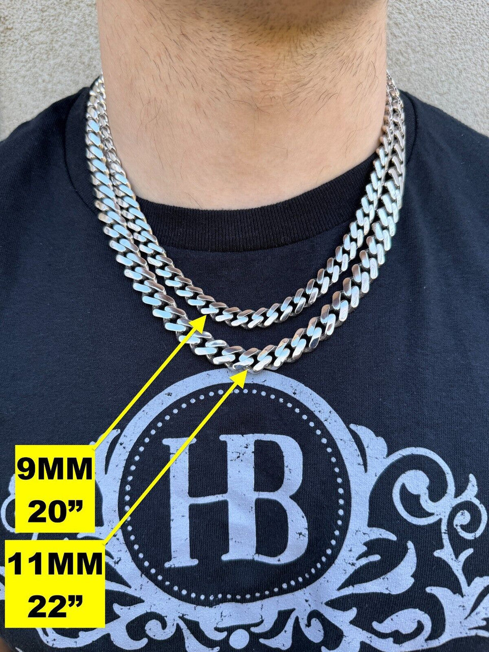 Monaco Cuban Chain Necklace HOLLOW - Rhodium Finish 925 Sterling Silver - 16"-28" - 9mm-15mm
