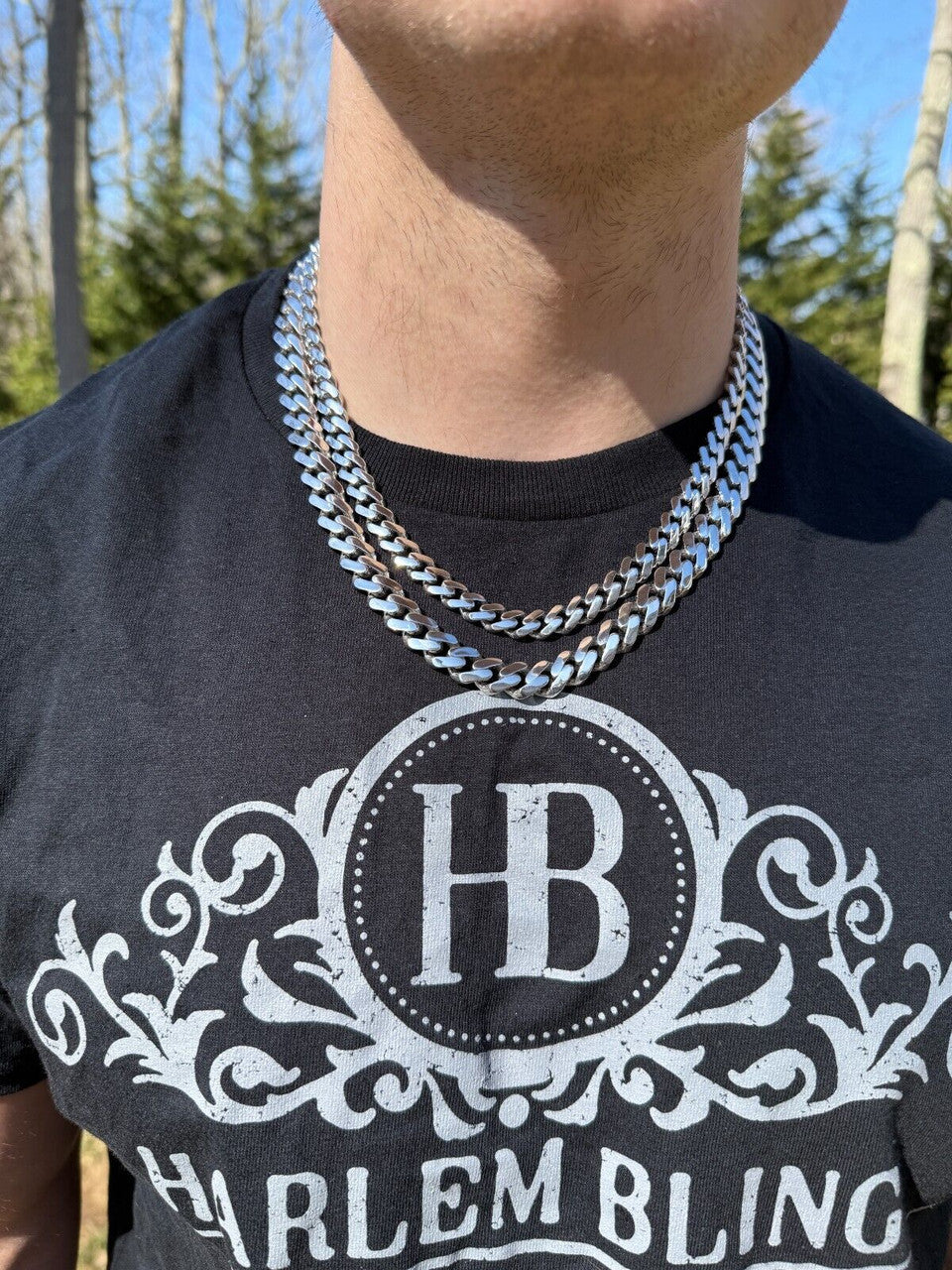 Monaco Cuban Chain Necklace HOLLOW - Rhodium Finish 925 Sterling Silver - 16"-28" - 9mm-15mm