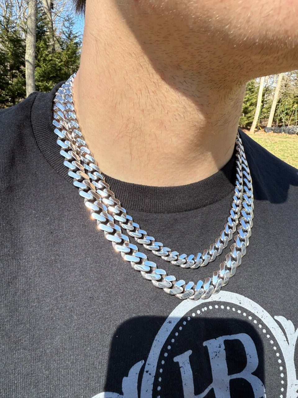 Monaco Cuban Chain Necklace HOLLOW - Rhodium Finish 925 Sterling Silver - 16"-28" - 9mm-15mm