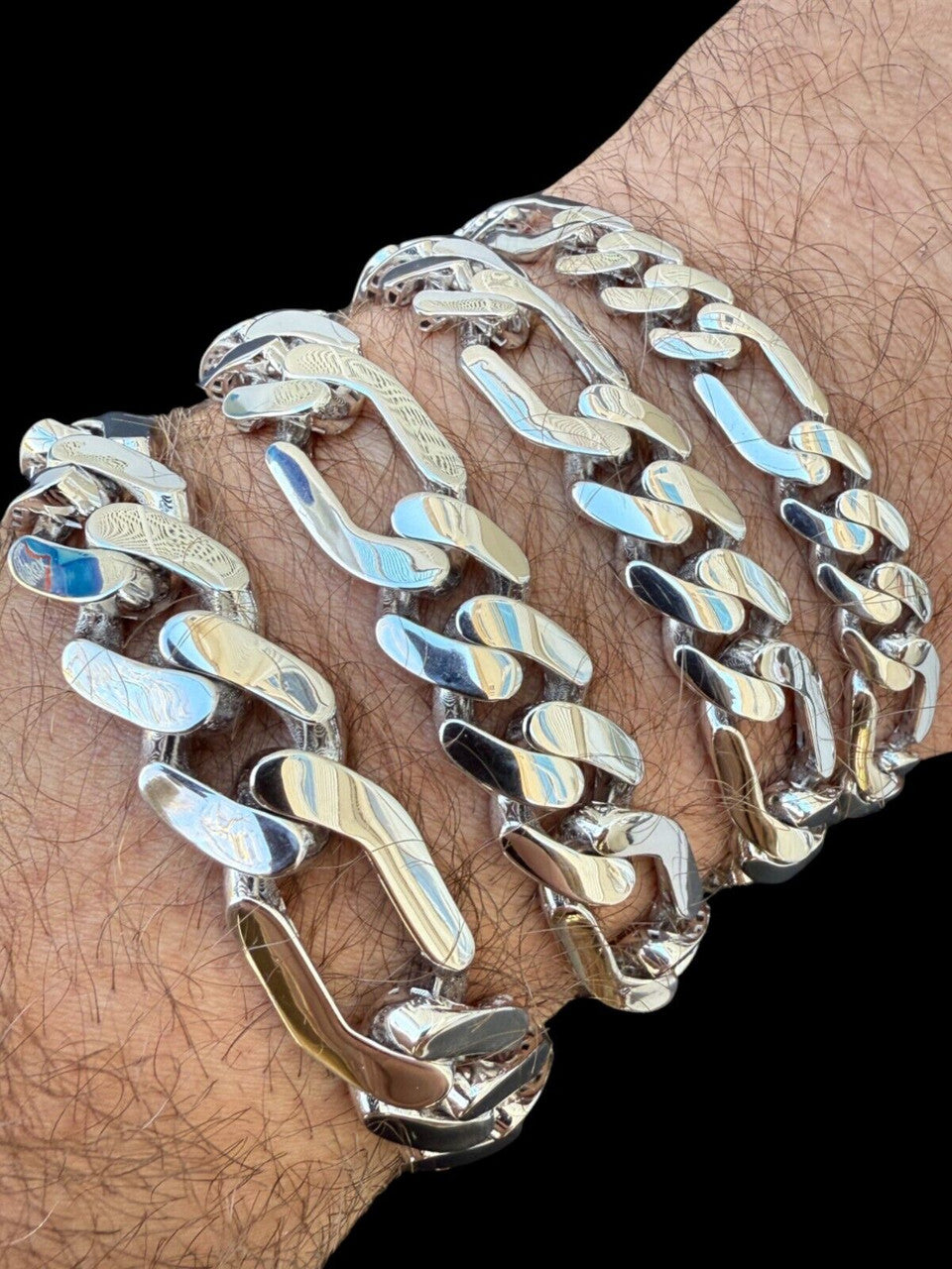Hollow Figaro Link Monaco Bracelet - Rhodium Finish 925 Sterling Silver - 7"-9" - 9mm-15mm