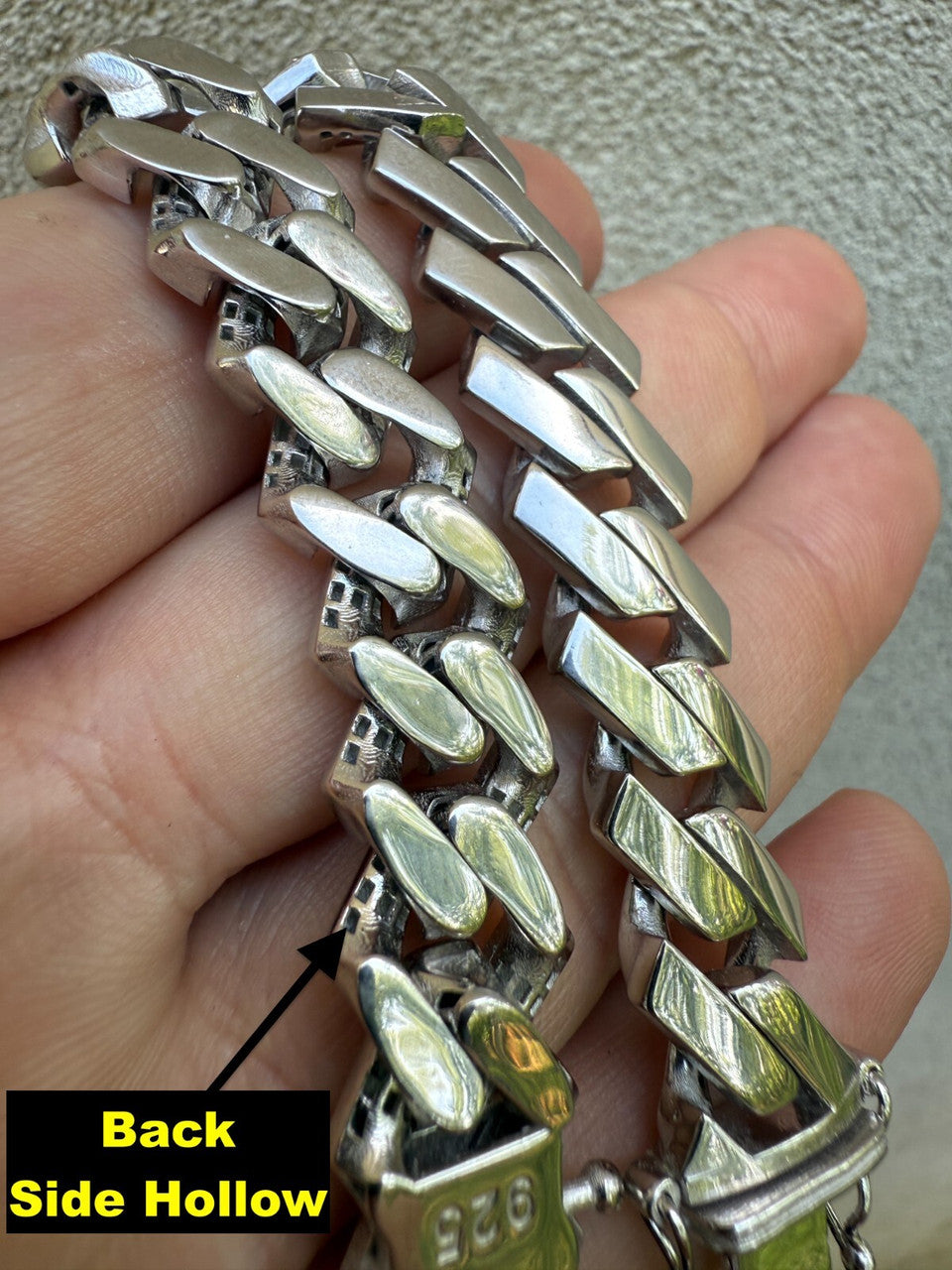 Monaco Prong Cuban Bracelet HOLLOW - Rhodium Finish 925 Sterling Silver - 7"-9" - 9mm-13mm