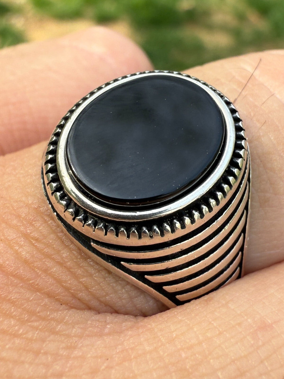 Night Sky Ring - 925 Silver Oxidized - Genuine Black Onyx Stone