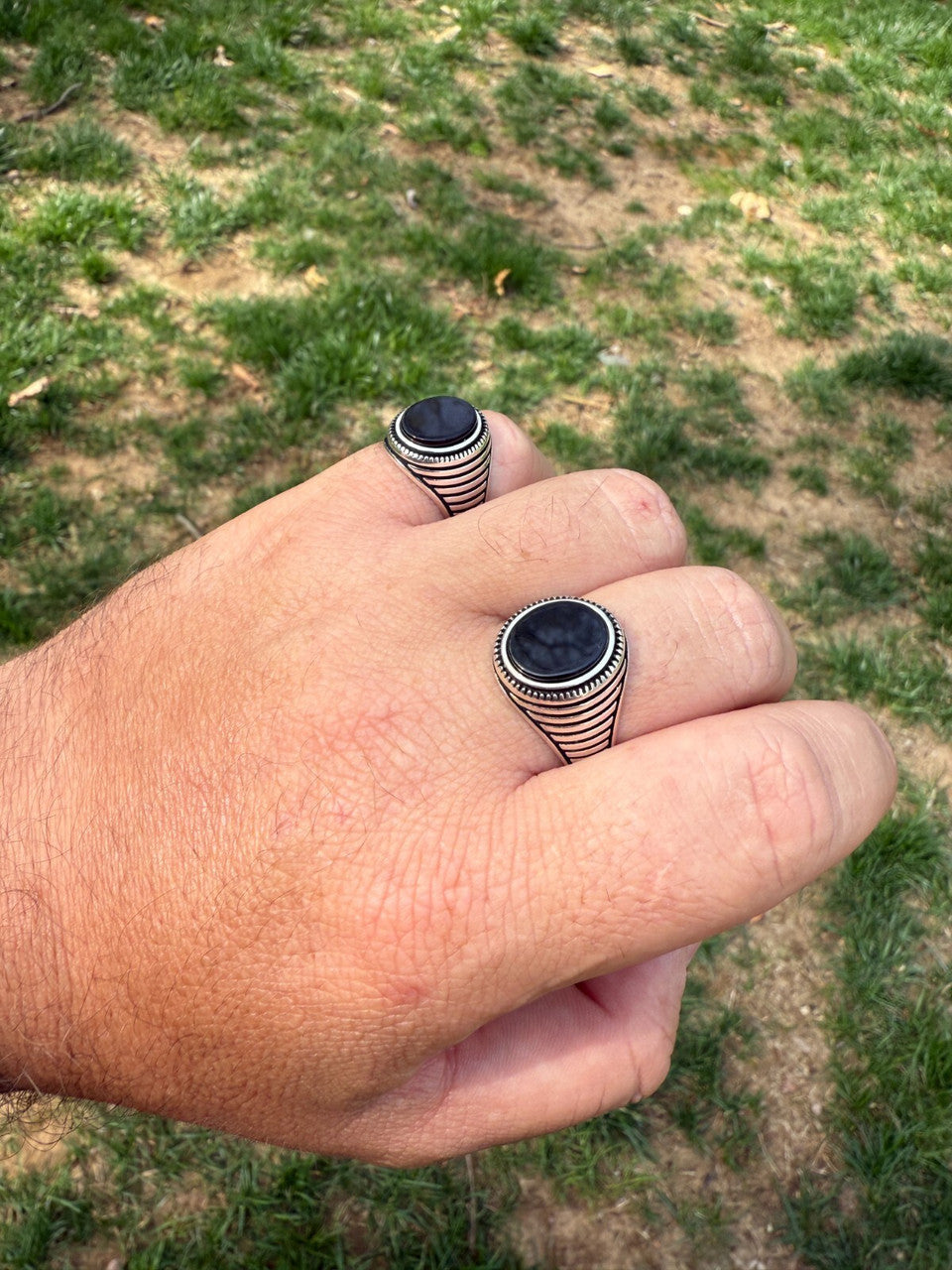 Night Sky Ring - 925 Silver Oxidized - Genuine Black Onyx Stone