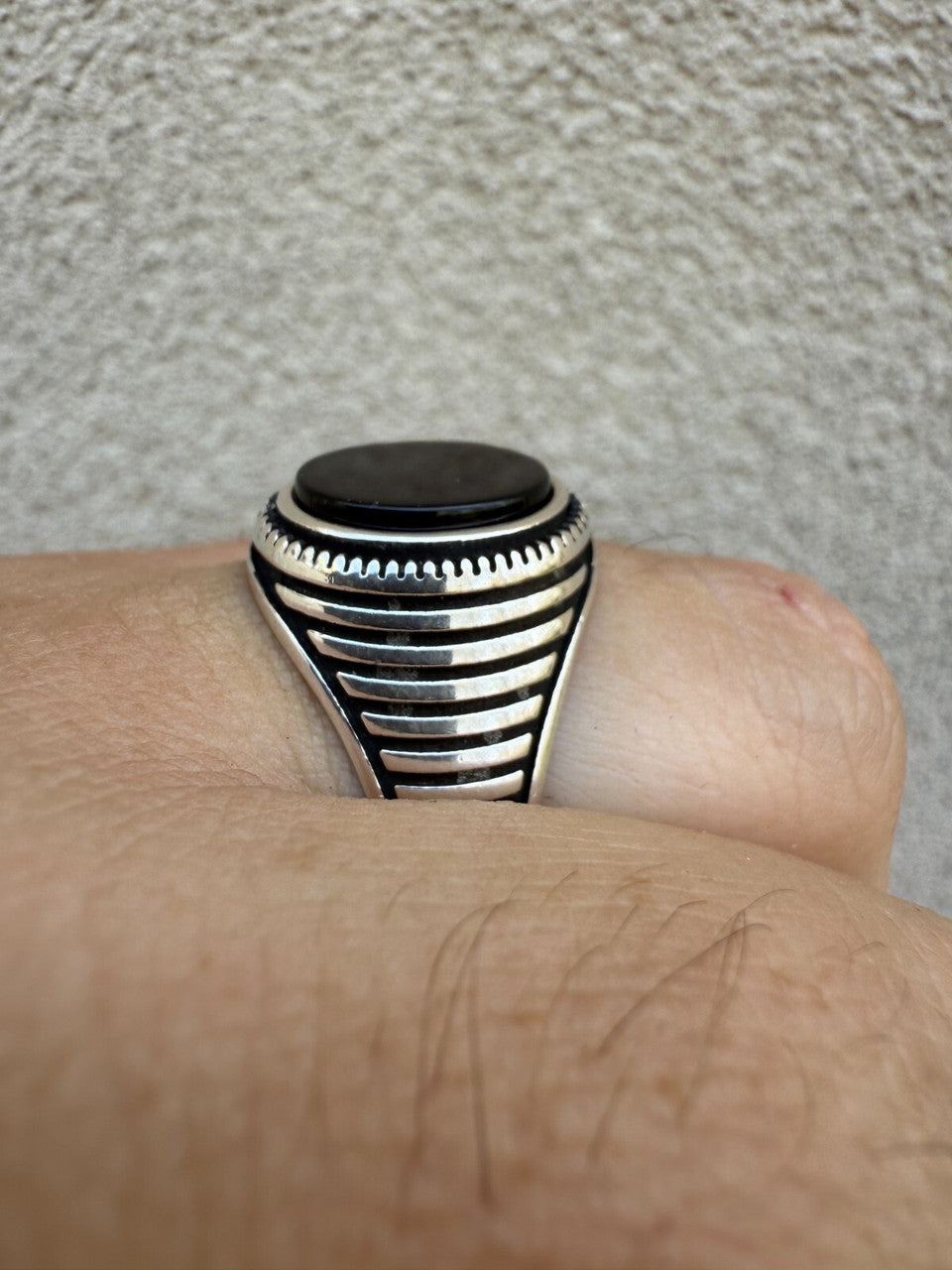 Night Sky Ring - 925 Silver Oxidized - Genuine Black Onyx Stone