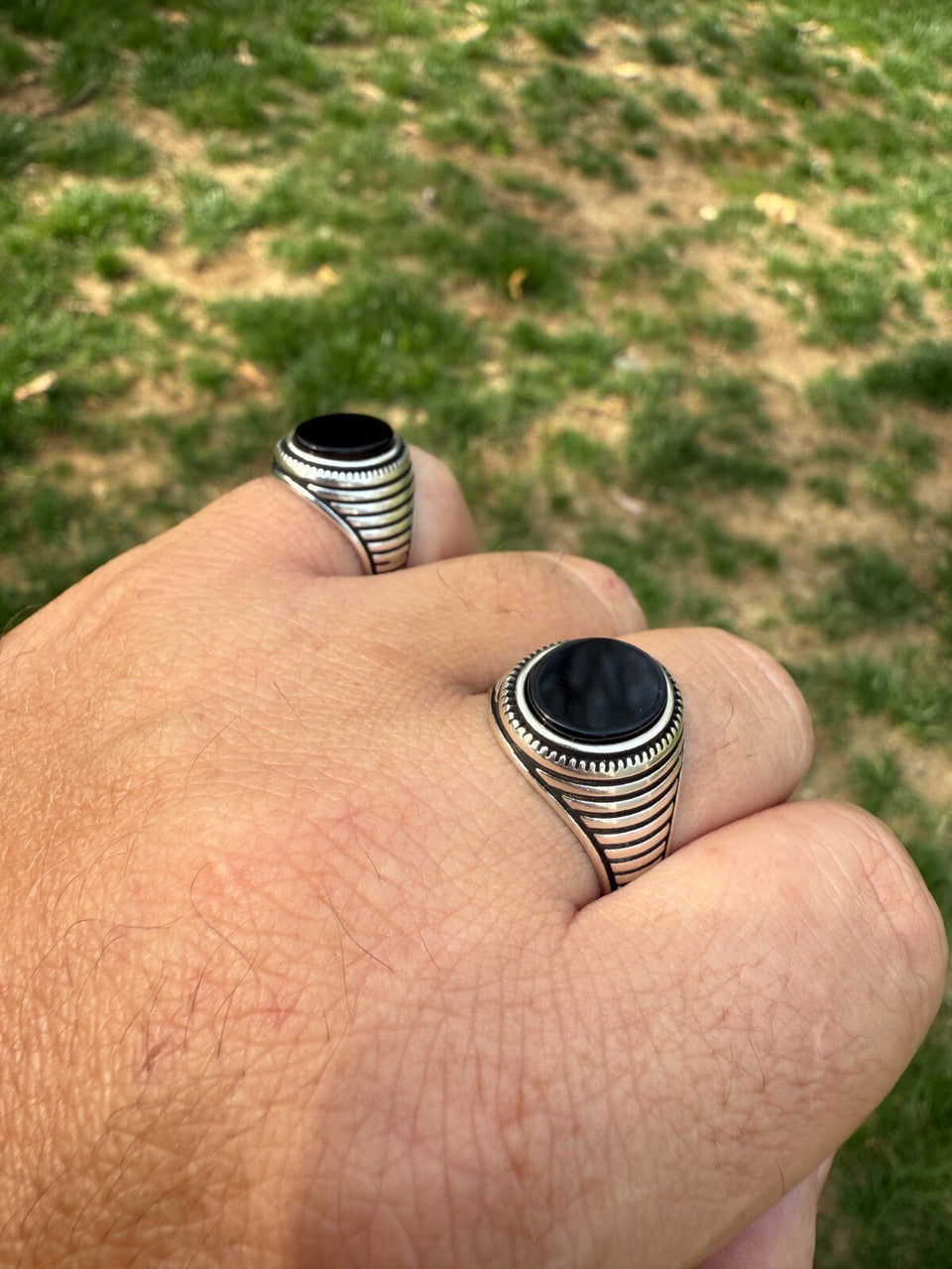 Night Sky Ring - 925 Silver Oxidized - Genuine Black Onyx Stone