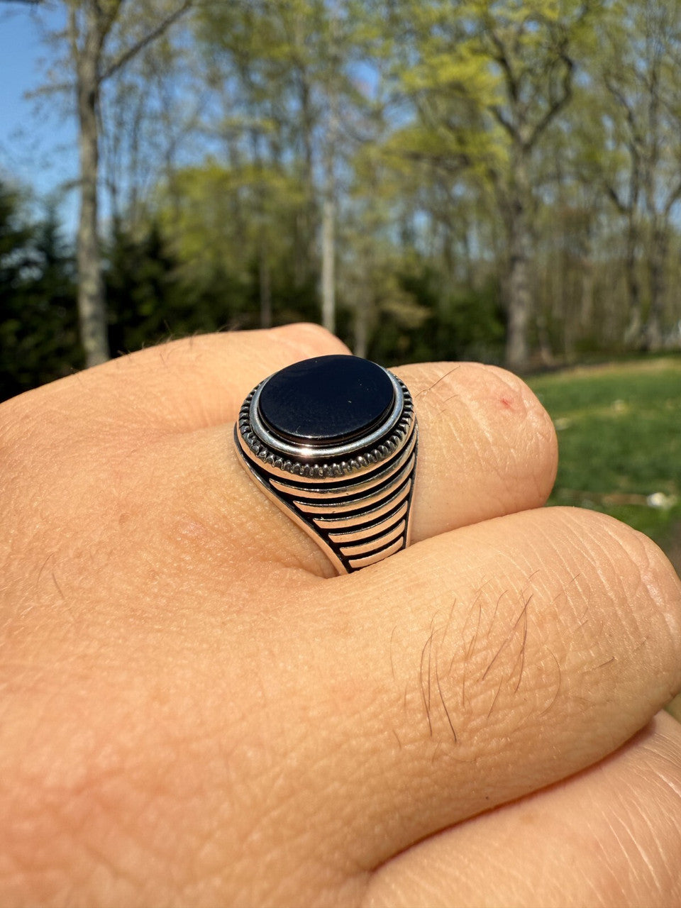 Night Sky Ring - 925 Silver Oxidized - Genuine Black Onyx Stone