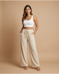 Palazzo- Pantalones de pierna ancha con cordón, para mujer, con cintura elástica y bolsillos, estilo palazzo, para vacaciones de verano en la playa