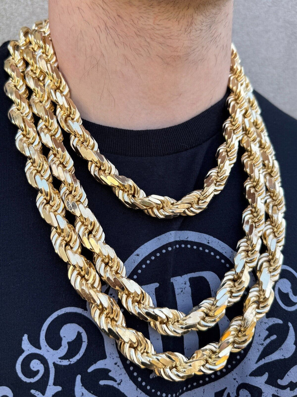 Half Kilo Rope Chain Necklace - 14k Gold Vermeil 925 Sterling Silver - 18"-30" - 14.5mm