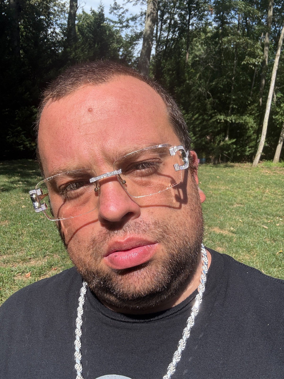 MOISSANITE Big C Iced Out Sunglasses - 925 Silver Buffs - Clear