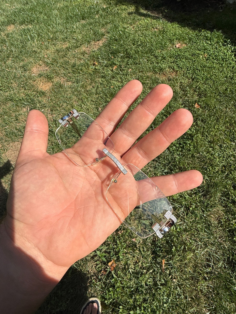 MOISSANITE Big C Iced Out Sunglasses - 925 Silver Buffs - Clear