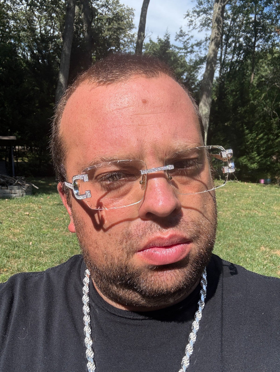 MOISSANITE Big C Iced Out Sunglasses - 925 Silver Buffs - Clear