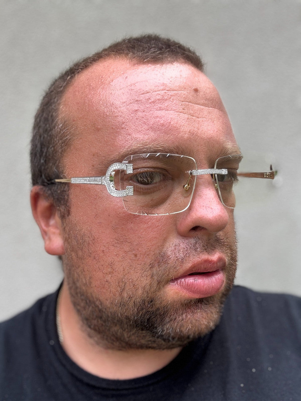 MOISSANITE Big C Iced Out Sunglasses - 925 Silver Buffs - Clear