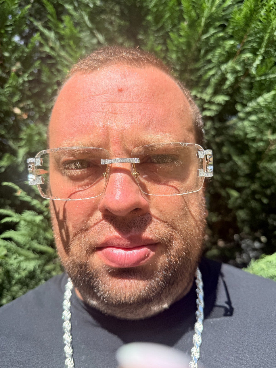 MOISSANITE Big C Iced Out Sunglasses - 925 Silver Buffs - Clear