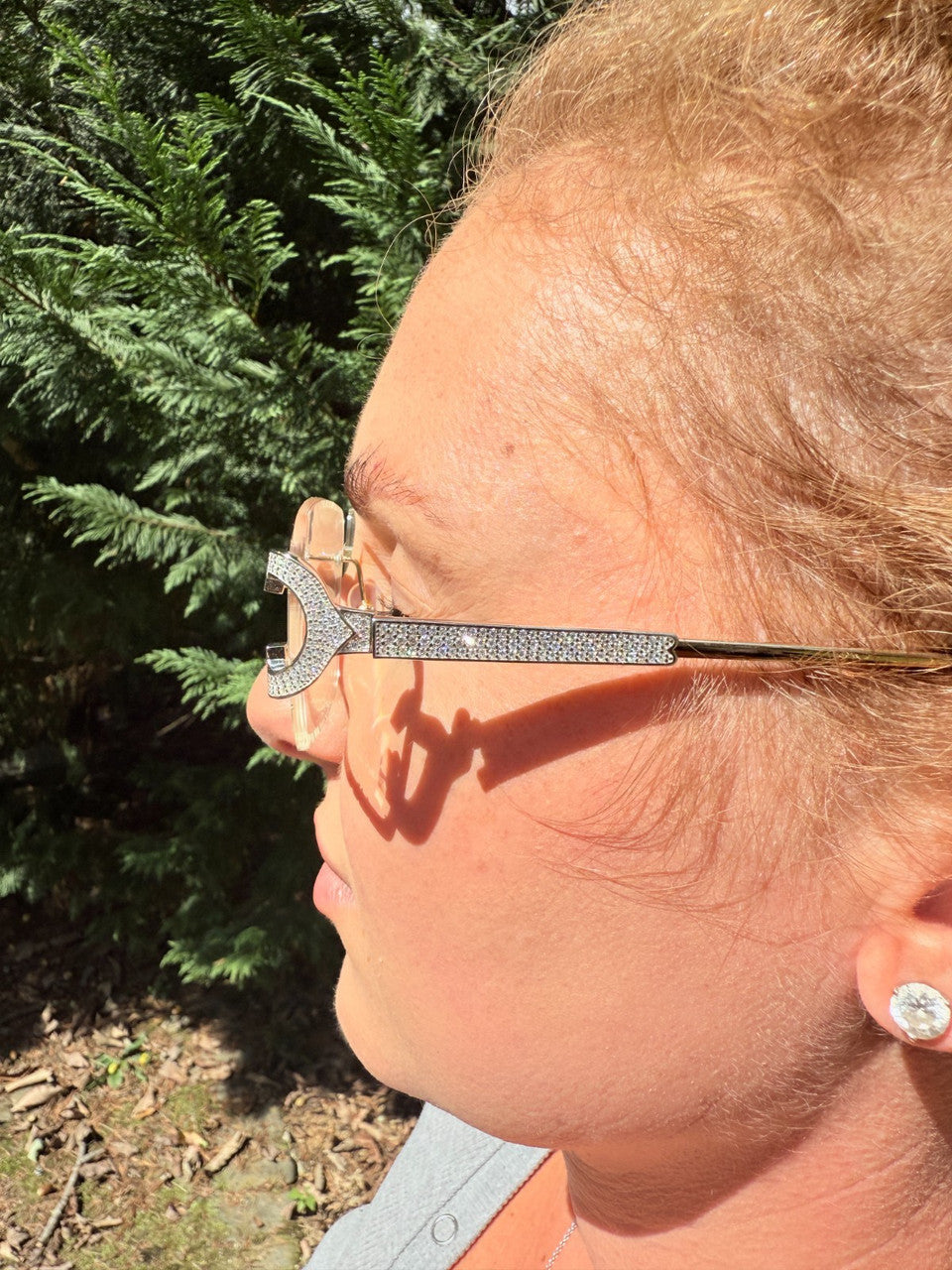 MOISSANITE Big C Iced Out Sunglasses - 925 Silver Buffs - Clear