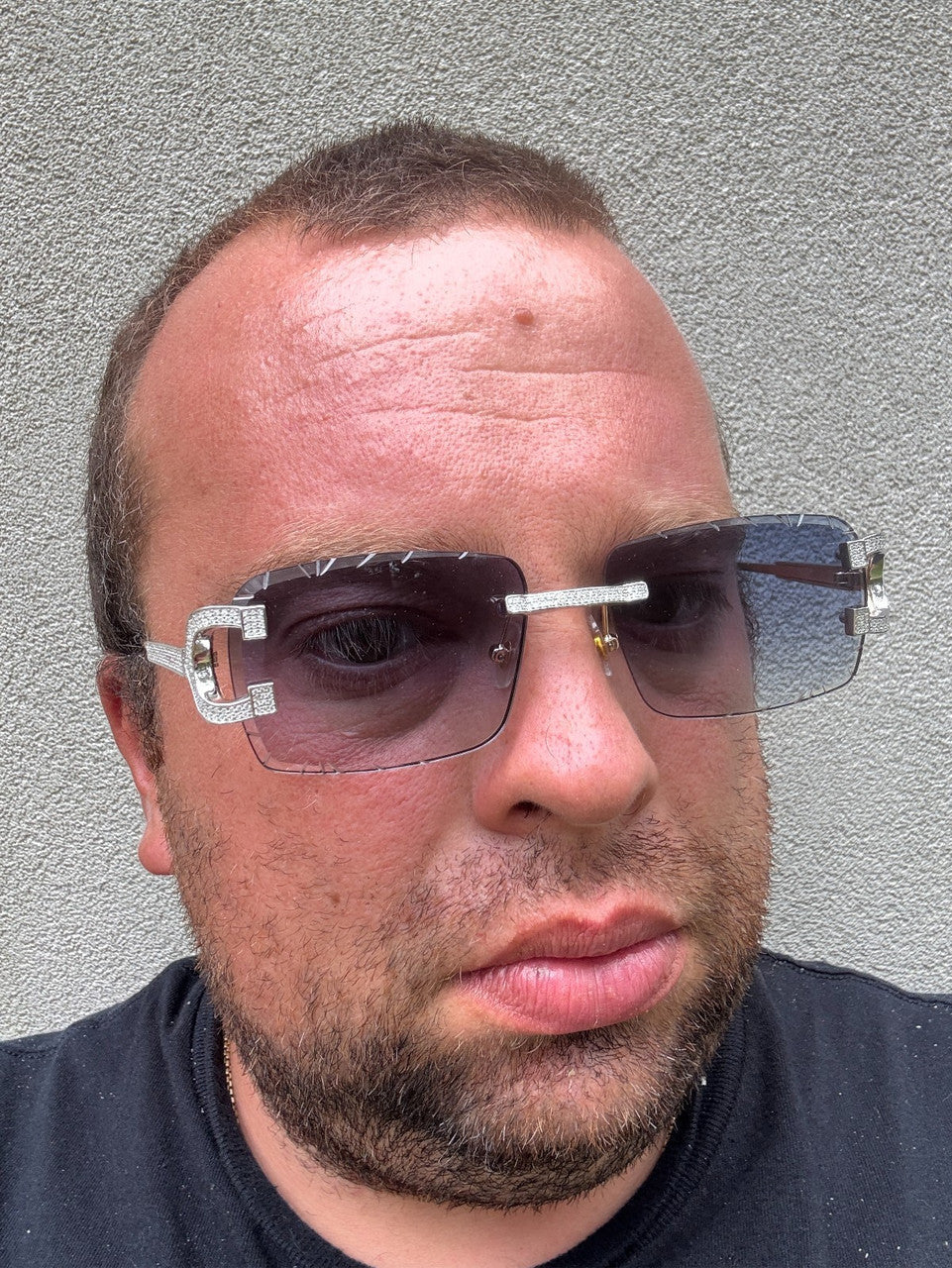 MOISSANITE Big C Iced Out Sunglasses - 925 Silver Buffs - Gray Purple