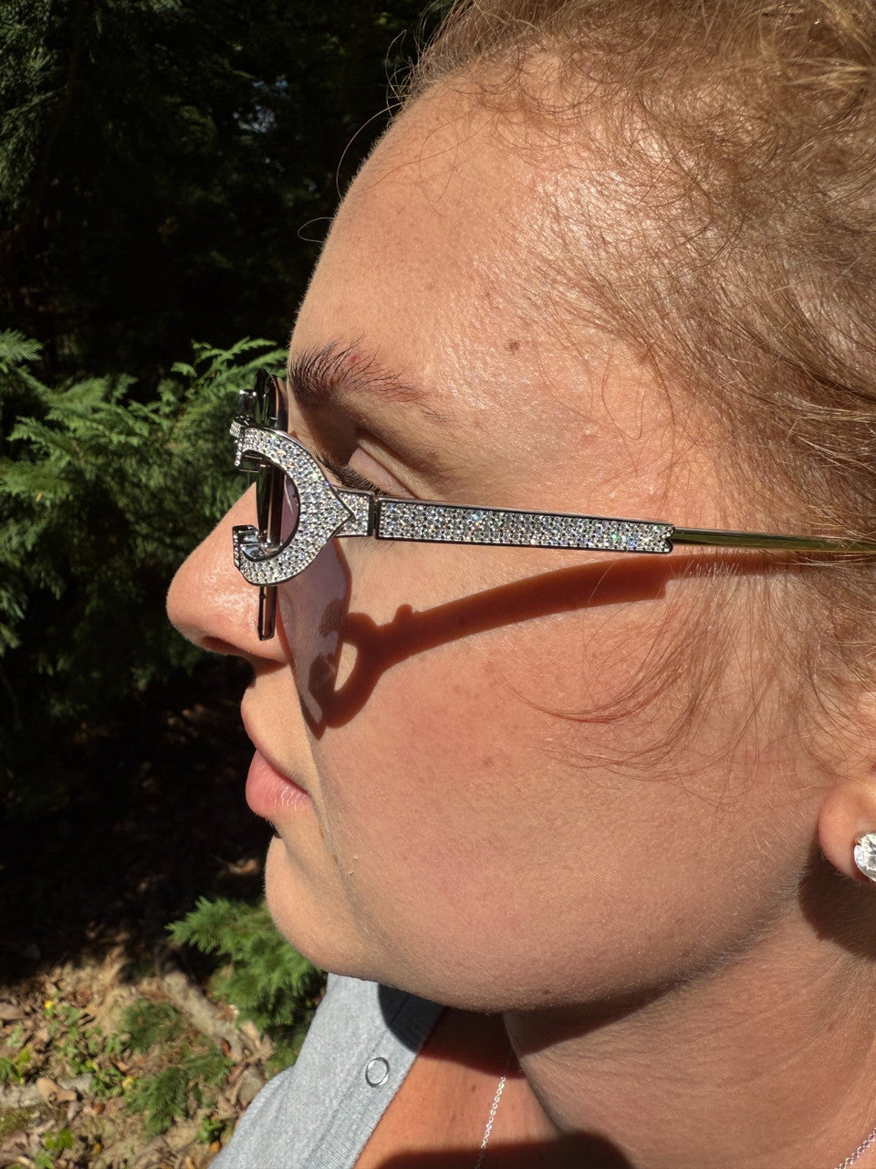 MOISSANITE Big C Iced Out Sunglasses - 925 Silver Buffs - Gray Purple