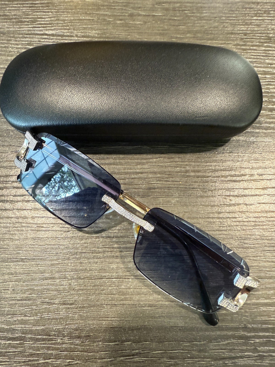MOISSANITE Big C Iced Out Sunglasses - 925 Silver Buffs - Gray Purple