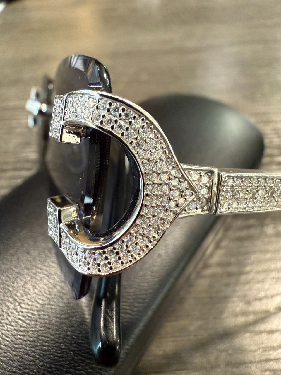 MOISSANITE Big C Iced Out Sunglasses - 925 Silver Buffs - Gray Purple