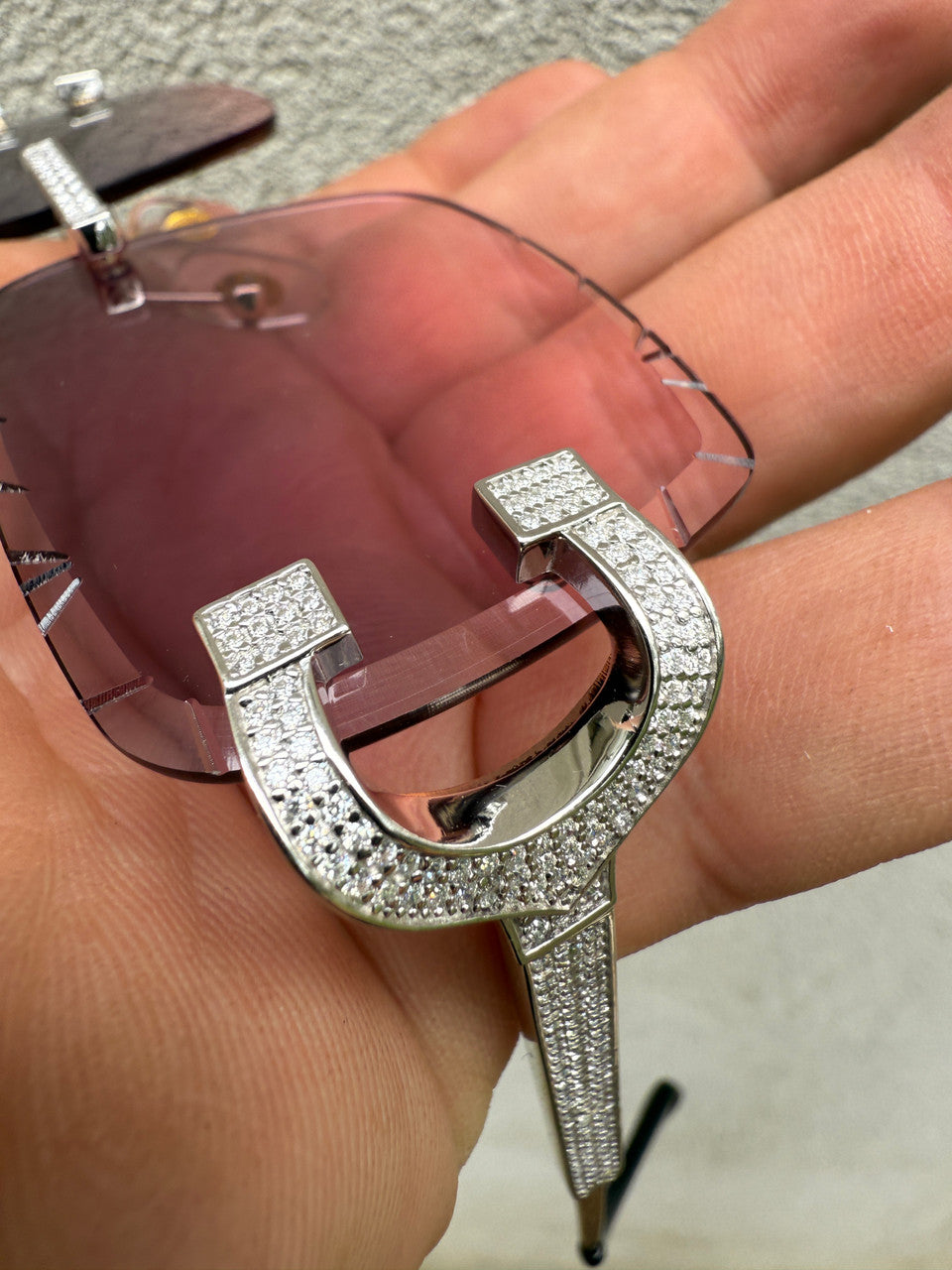 MOISSANITE Big C Iced Out Sunglasses - 925 Silver Buffs - Pink