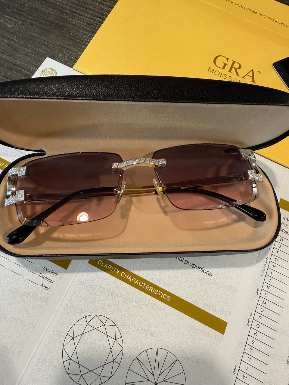 MOISSANITE Big C Iced Out Sunglasses - 925 Silver Buffs - Pink