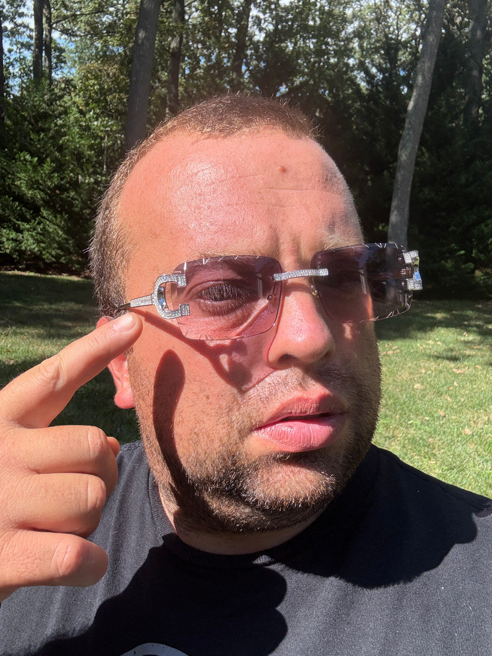 MOISSANITE Big C Iced Out Sunglasses - 925 Silver Buffs - Pink