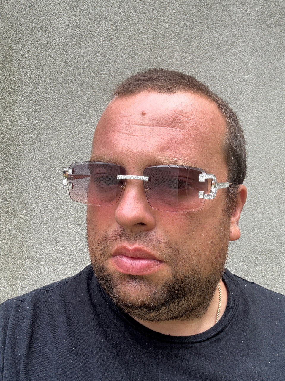 MOISSANITE Big C Iced Out Sunglasses - 925 Silver Buffs - Pink