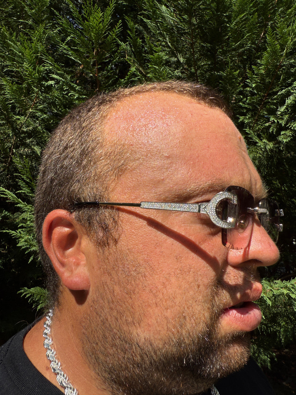MOISSANITE Big C Iced Out Sunglasses - 925 Silver Buffs - Pink