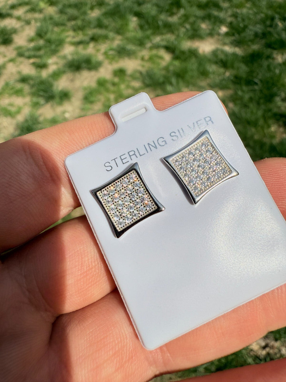 Real 925 Sterling Silver Kite Earrings Iced CZ Screwbacks 11mm - WHOLESALE DEAL