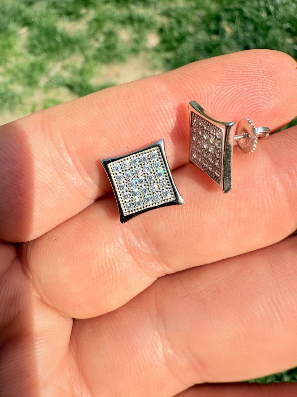 Real 925 Sterling Silver Kite Earrings Iced CZ Screwbacks 11mm - WHOLESALE DEAL