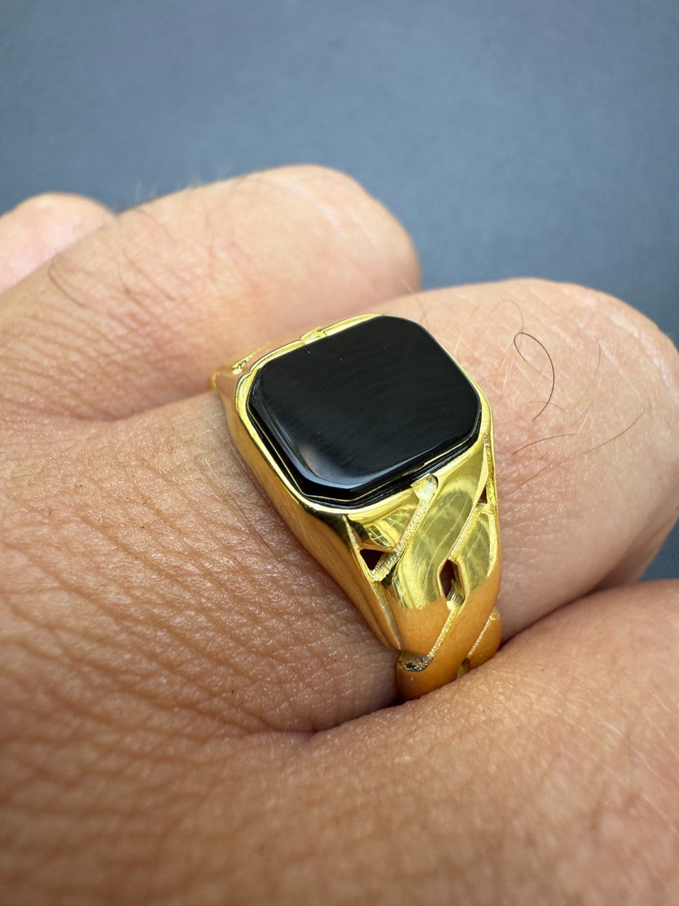Miami Cuban Ring - 14k Gold Vermeil 925 Silver - Genuine Black Onyx Stone