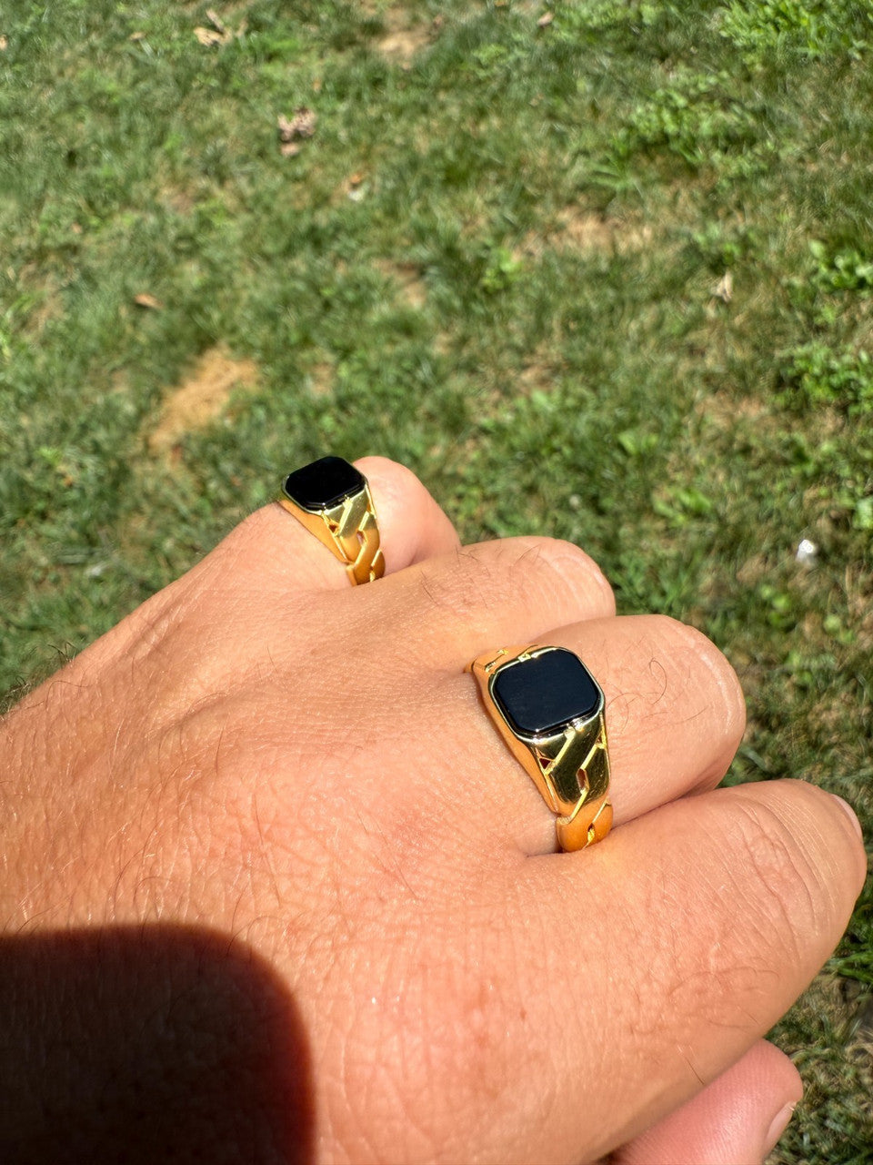 Miami Cuban Ring - 14k Gold Vermeil 925 Silver - Genuine Black Onyx Stone