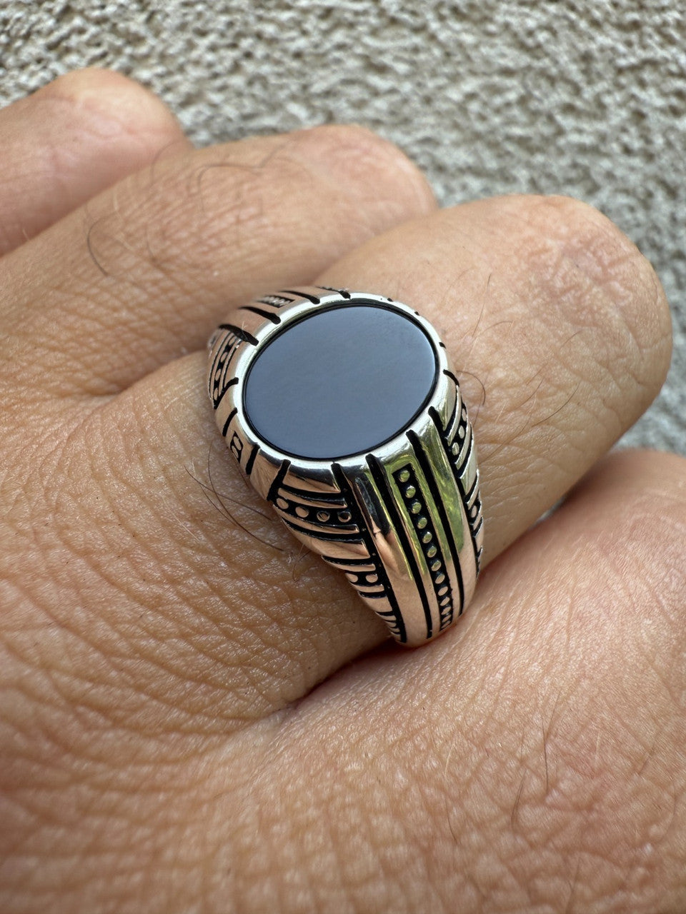 Navajo Tribe Ring - 925 Silver Oxidized - Genuine Black Onyx Stone