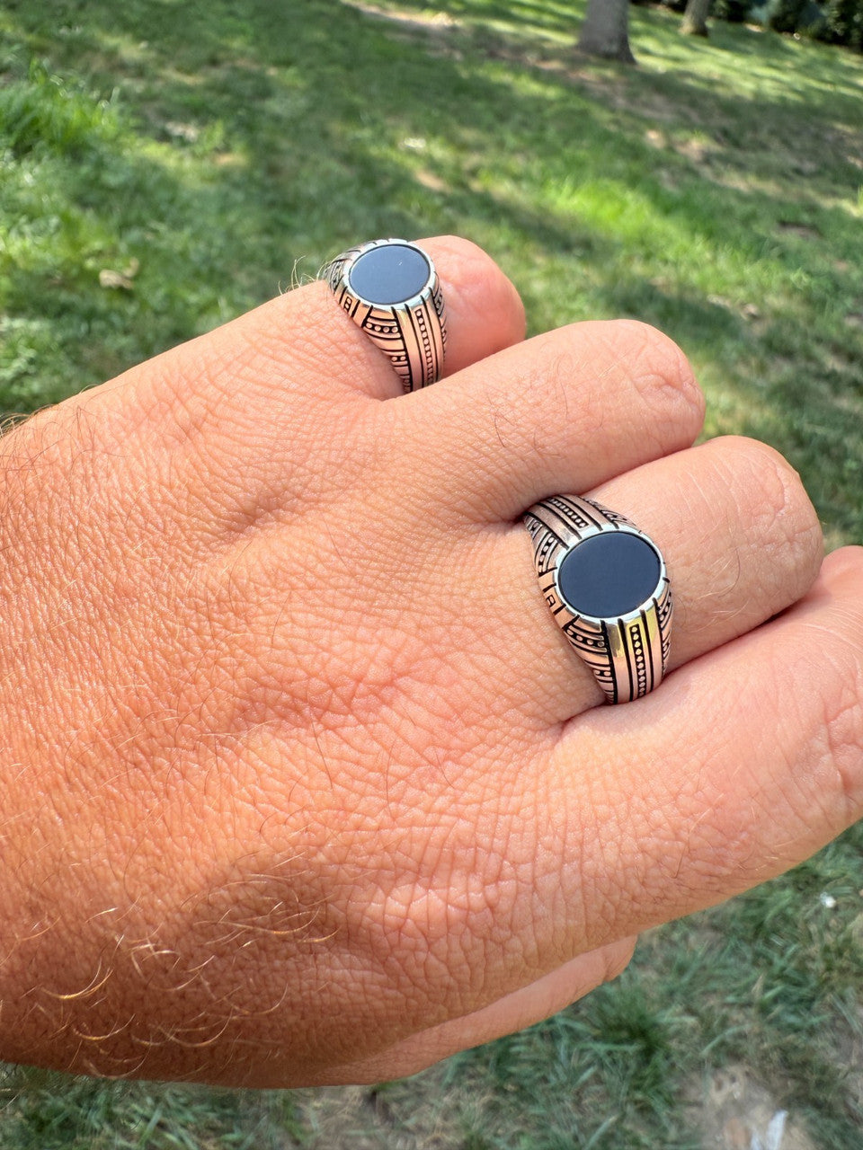 Navajo Tribe Ring - 925 Silver Oxidized - Genuine Black Onyx Stone