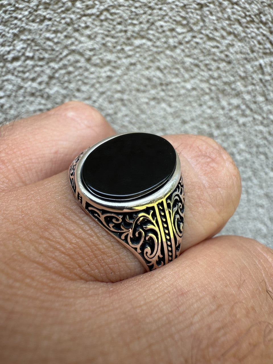 Arabian Nights Ring - 925 Silver Oxidized - Genuine Black Onyx Stone